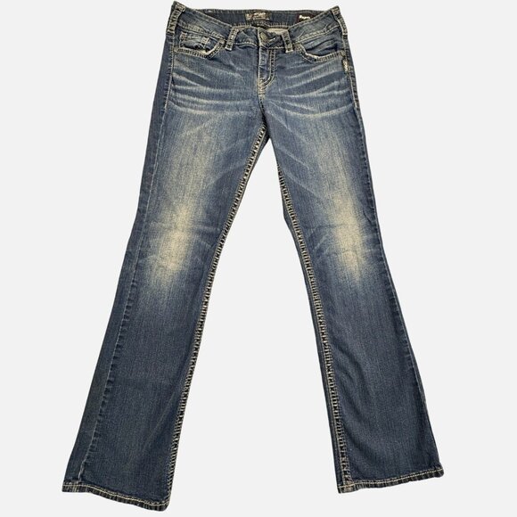 Silver Womens Size W31/L33 Blue Suki Mid Rise Slim Boot Jeans Super Stretch - Picture 1 of 14